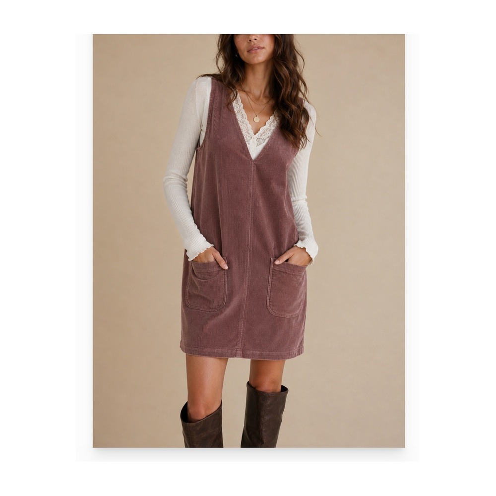Marine Layer Re-Spun Corduroy Jumper Dress Mauve Brown Pinafore 90s Boho - M